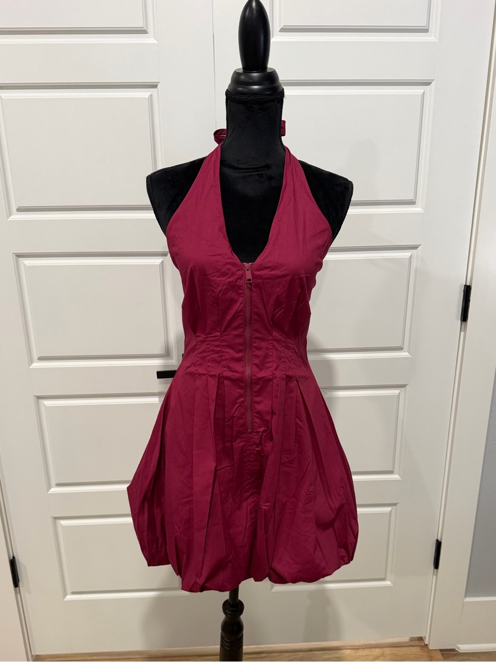 Steve Madden Halter Bubble Hem Mini Dress in Wine